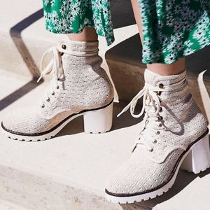 Free People X Farylrobin Crochet Knit Contemporary Chunky Heeled Boots